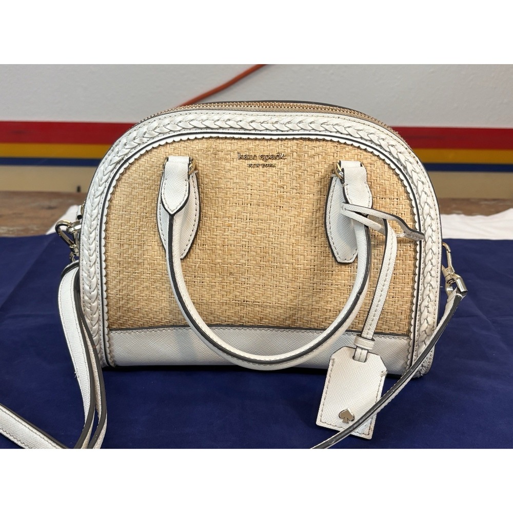 Kate Spade Reilly NY Straw & Leather Shoulder/Crossbody Bag Sz MED
